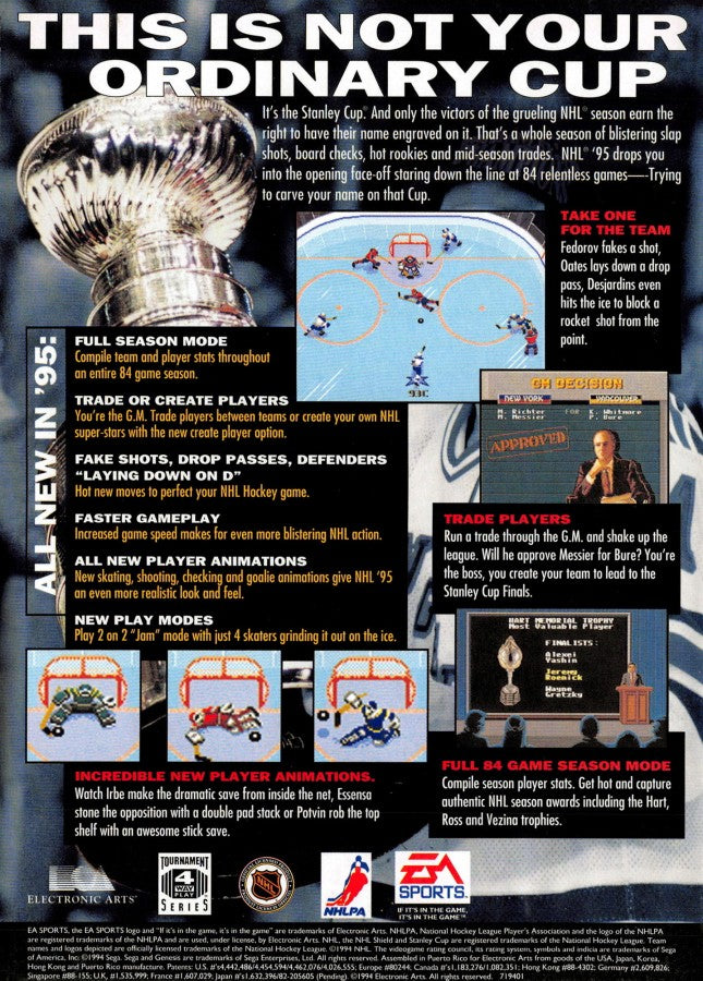 NHL 95 back cover art for Sega Genesis (GEN) video game