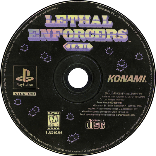 Lethal Enforcers 1 and 2 PlayStation 1 PS1 light gun shooter arcade style Konami game retro video game disc collection police action shooting game for PS1 console disc