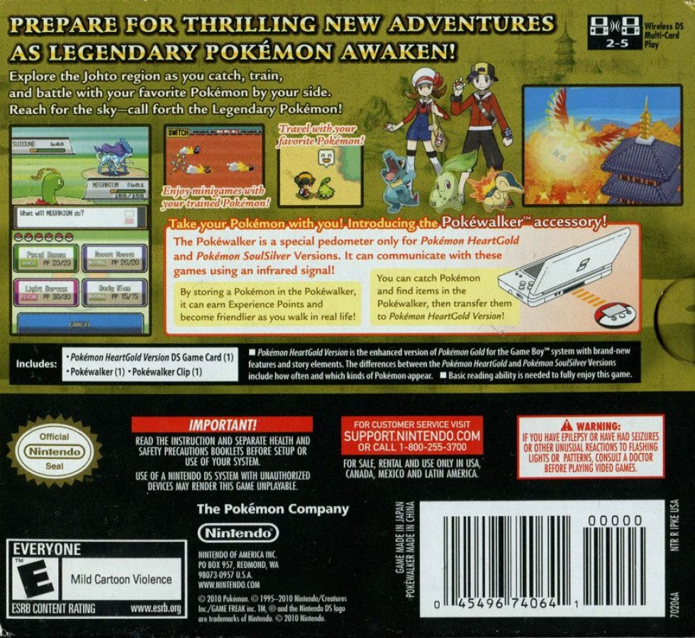 Pokémon: HeartGold Version back of case for Nintendo DS (DS) Pokémon RPG adventure video game