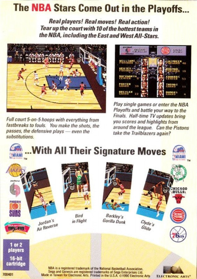 Lakers vs. Celtics and the NBA Playoffs back cover art for Sega Genesis (GEN) video game