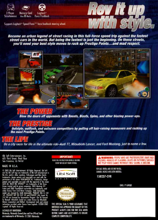 City Racer back of case for GameCube (GC) arcade street racing video game