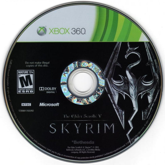 The Elder Scrolls V: Skyrim disc for Xbox 360 (X360) open-world fantasy role-playing video game