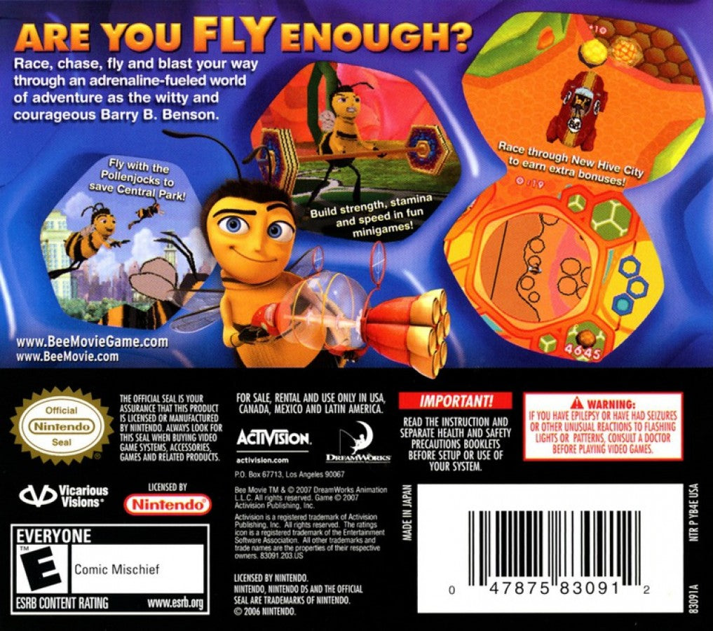 Bee Movie: The Game back of case for Nintendo DS (DS) animated movie-based adventure video game