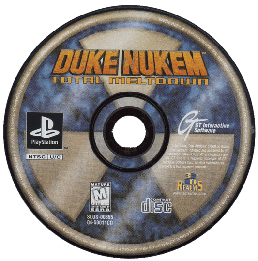 Duke Nukem: Total Meltdown retro sci-fi first-person shooter game for PlayStation 1 (PS1) disc