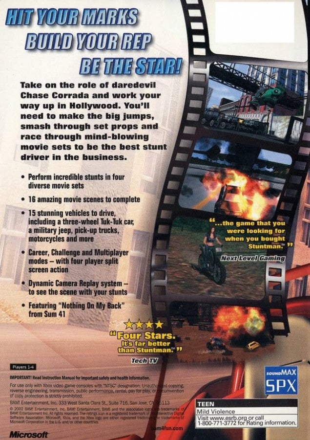 Chase: Hollywood Stunt Driver back cover art for Xbox (XBOX) video game