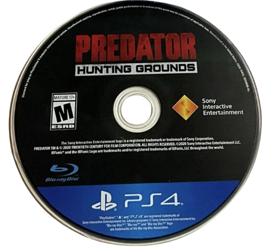 Predator: Hunting Grounds – PlayStation 4 (PS4) video game disc, asymmetrical multiplayer shooter.