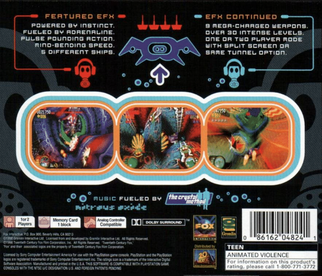 N2O Nitrous Oxide back of case for PlayStation 1 (PS1) retro video game