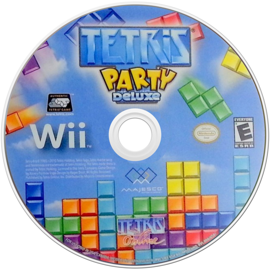 Tetris Party Deluxe for Nintendo Wii, disc for a puzzle video game with classic block-stacking gameplay, party modes, multiplayer challenges, and family-friendly arcade fun