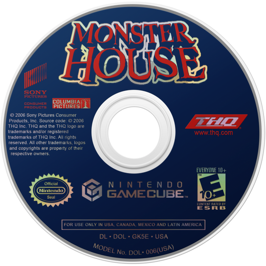 Monster House disc art for GameCube game featuring spooky action adventure gameplay based on the animated film