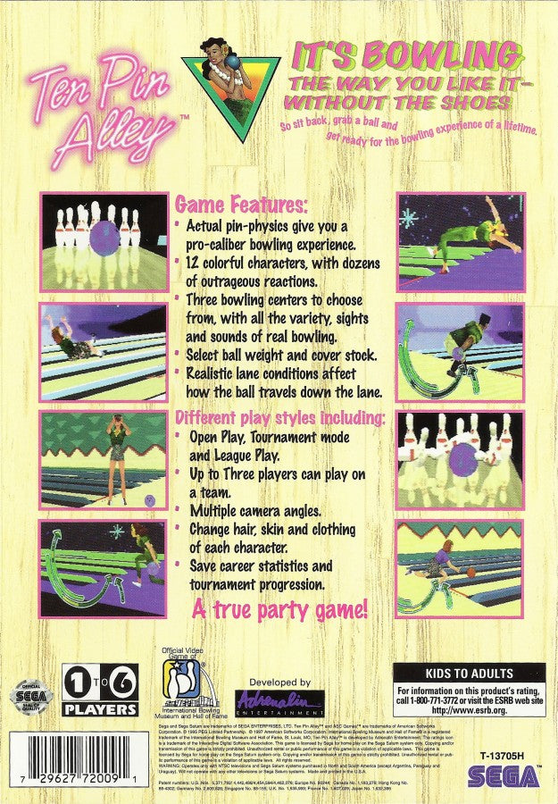 Ten Pin Alley back cover art for Sega Saturn (SS) video game