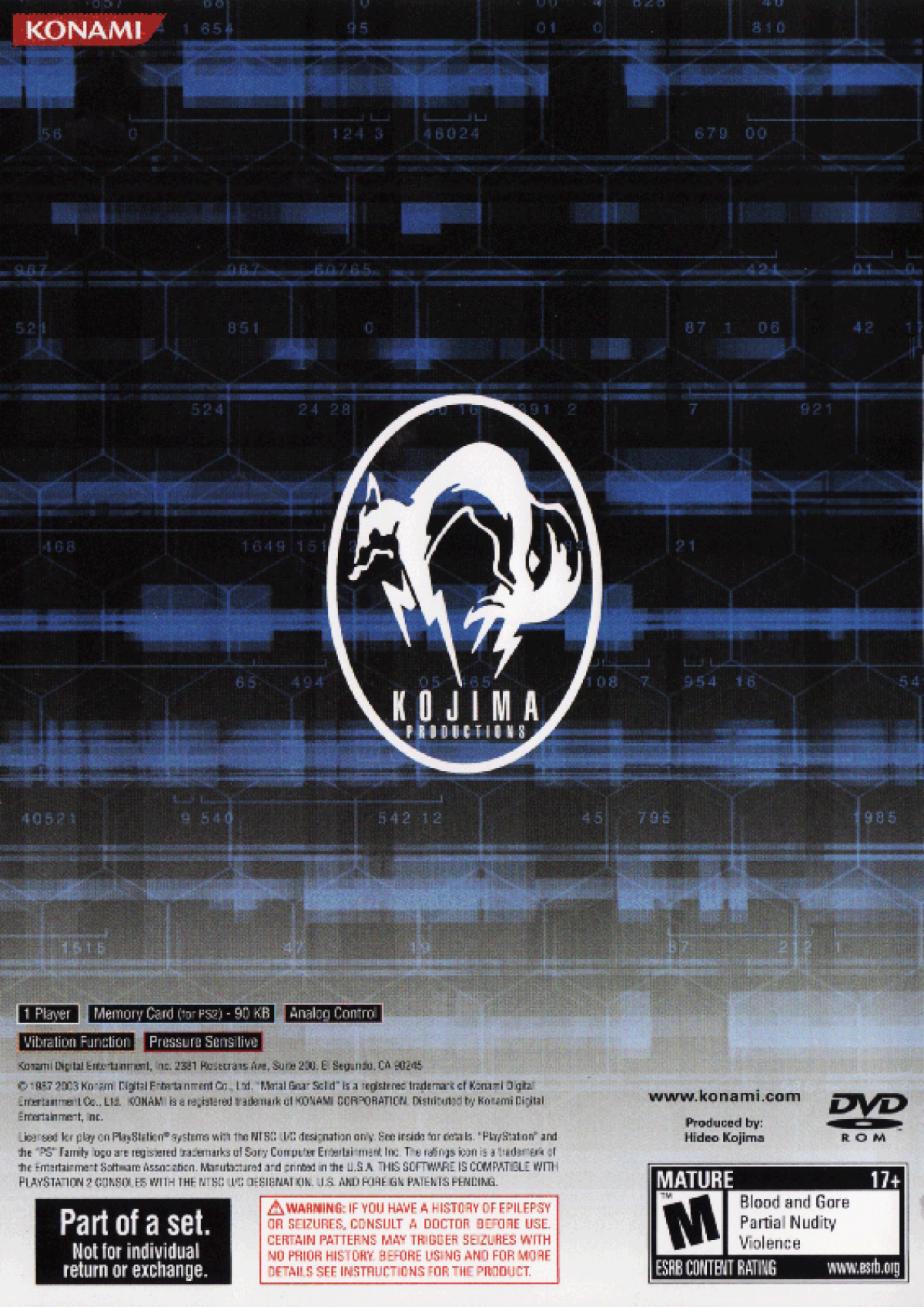 Metal Gear Solid 2 Essentials Collection for PlayStation 2 stealth action game featuring tactical espionage missions cinematic storytelling solid snake gameplay part of the Essentials Collection back cover