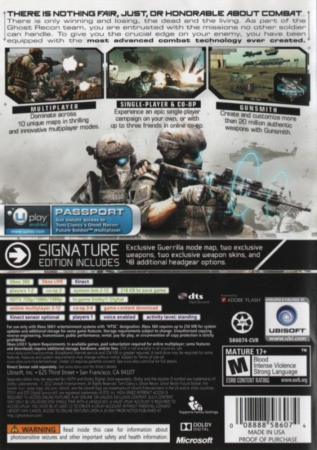 LocalID_67711Tom Clancy's Ghost Recon Future Soldier Signature Edition Xbox 360 inspired design featuring tactical military shooter aesthetic advanced battlefield technology elite special forces operations stealth combat futuristic weaponry squad based action cinematic modern warfare presentation back art