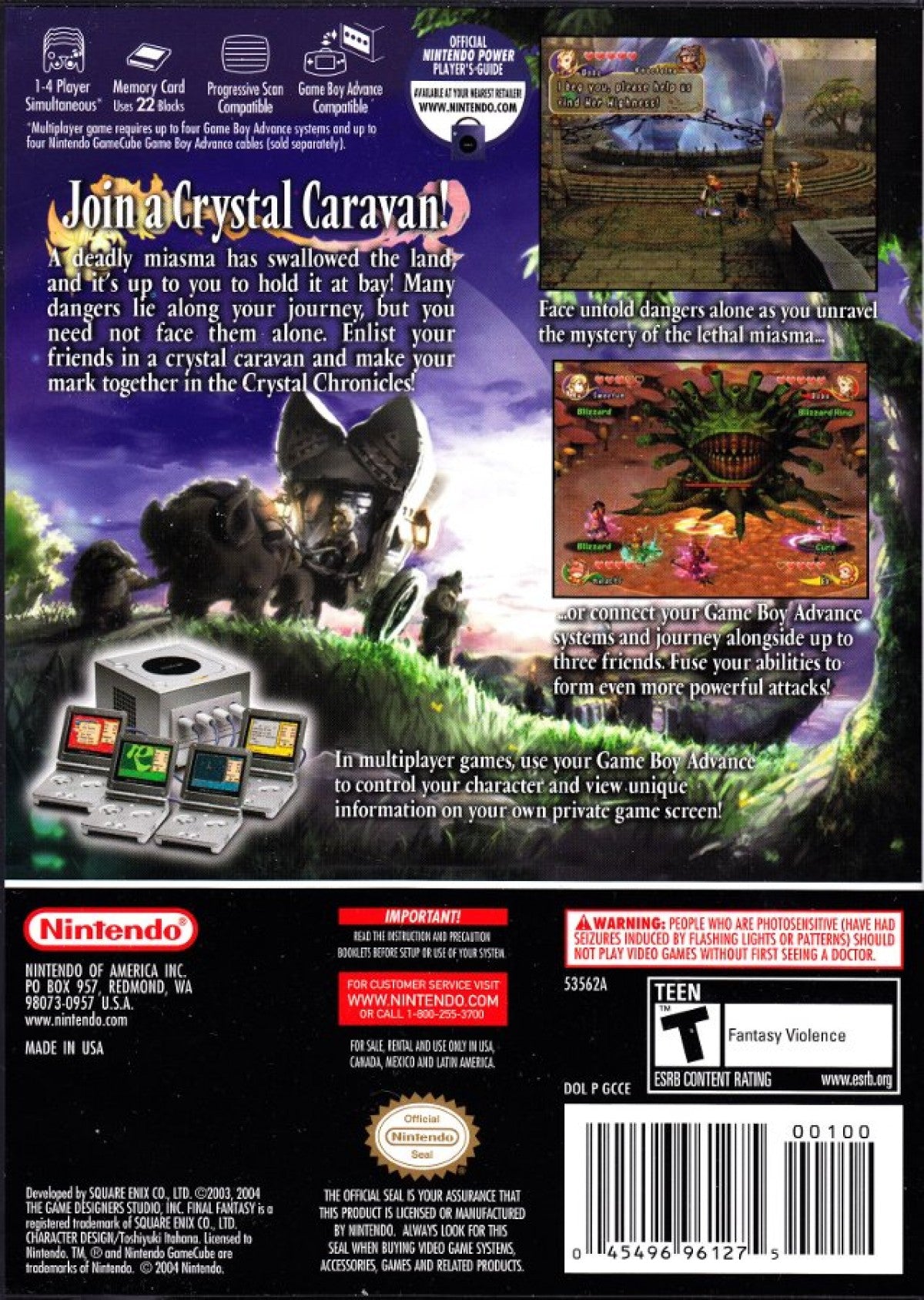 Final Fantasy Crystal Chronicles for Nintendo GameCube action RPG featuring real time combat multiplayer cooperative gameplay story driven adventure and fantasy world exploration back cover
