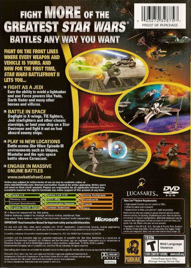 Star Wars Battlefront II Xbox inspired design featuring epic sci fi warfare aesthetic galactic battles iconic heroes and villains infantry combat space dogfights Clone Wars action immersive Star Wars adventure nostalgic multiplayer presentation back cover