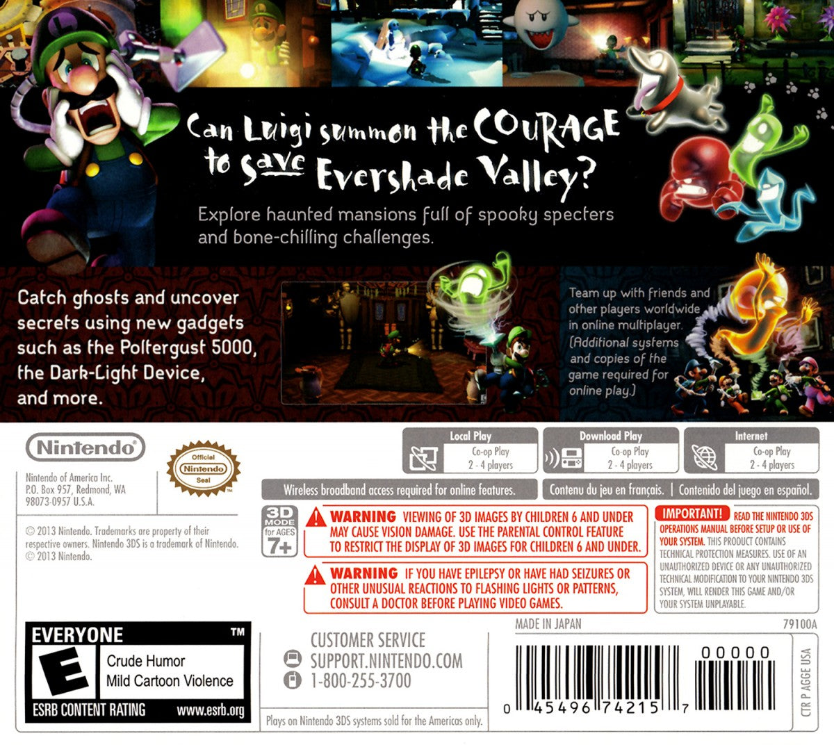 Luigi's Mansion: Dark Moon back of case art for Nintendo 3DS (3DS) video game