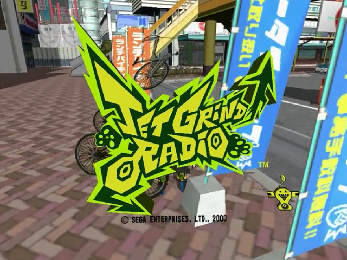 Jet Grind Radio Dreamcast featuring cel-shaded street skating gameplay with graffiti art and urban city style gameplay