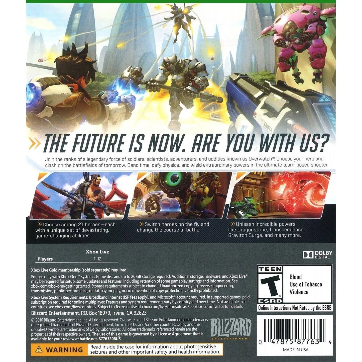 Overwatch: Origins Edition back of case for Xbox One (XONE) first-person shooter video game
