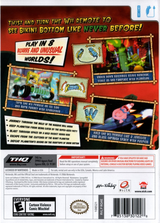 SpongeBob SquarePants: Creature from the Krusty Krab – Nintendo Wii (Wii) action-adventure platformer family video game back of case
