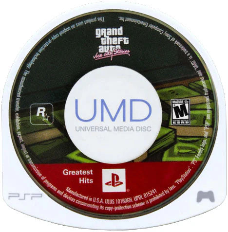 Grand Theft Auto Vice City Stories Greatest Hits PSP inspired design featuring open world crime adventure aesthetic neon soaked city streets criminal empire building action packed missions 1980s inspired atmosphere cinematic Rockstar gameplay handheld gaming presentation UMD