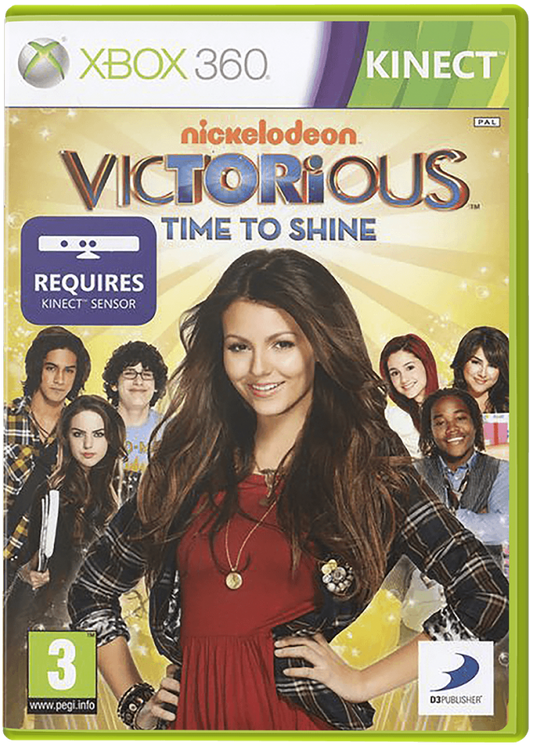 Victorious: Time to Shine cover art for Xbox 360 (X360) motion-controlled musical adventure video game