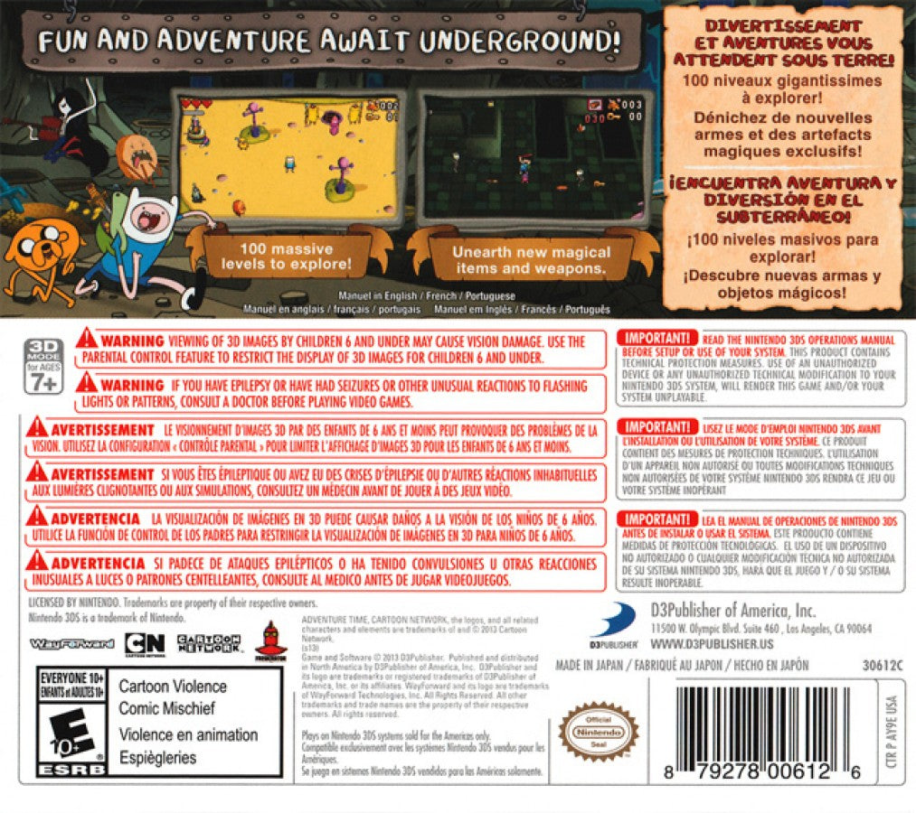 Adventure Time: Explore the Dungeon Because I Don't Know back of case for Nintendo 3DS (3DS) action adventure video game