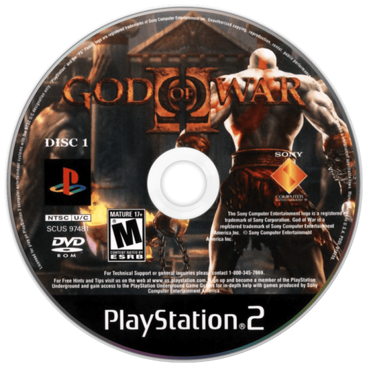 God of War 2 disc 1 for PlayStation 2 (PS2) action-adventure hack-and-slash video game