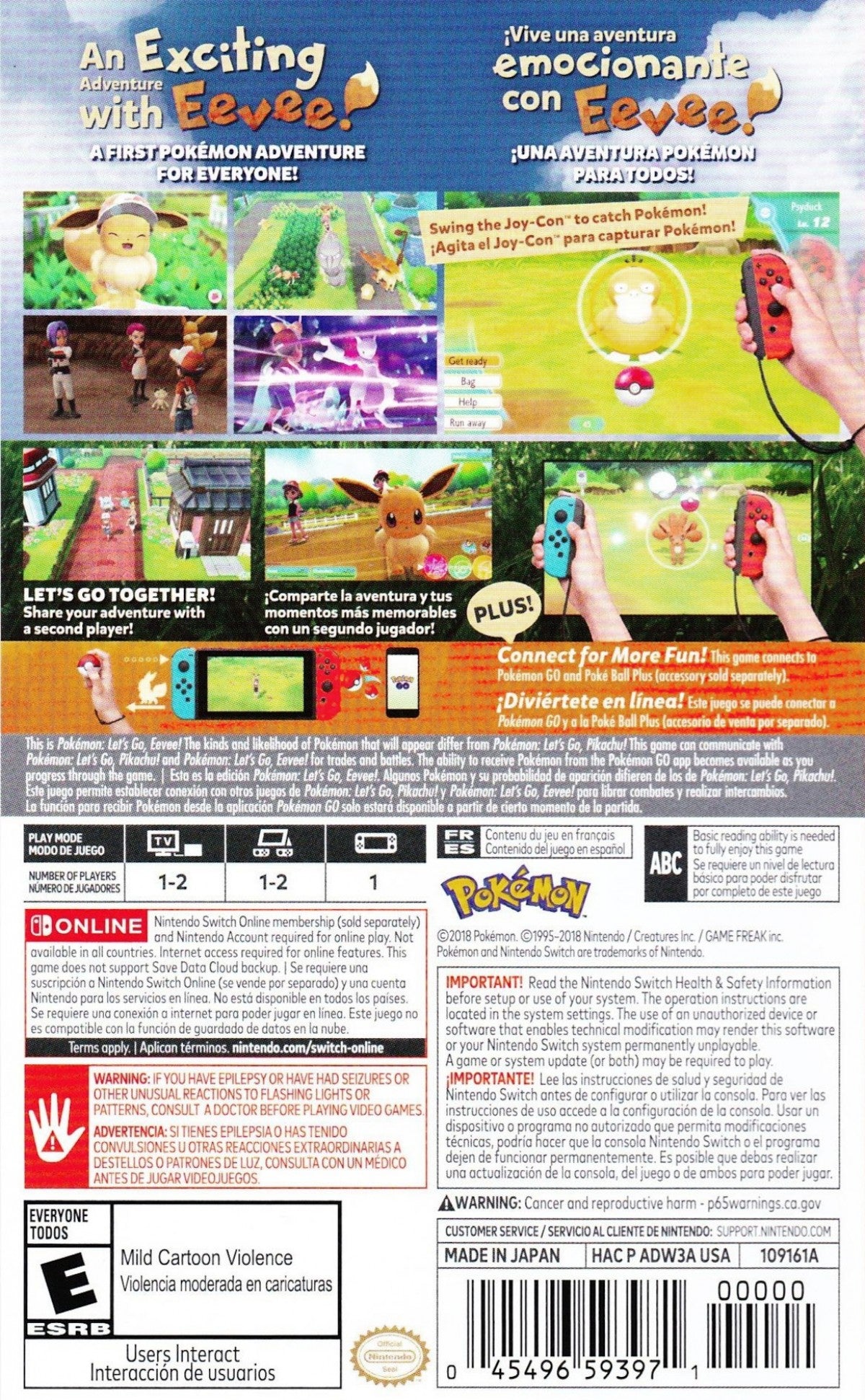 Pokémon Let’s Go Eevee Nintendo Switch game loose with Poké Ball Plus bundle featuring adventure gameplay and Pokémon catching mechanics back cover