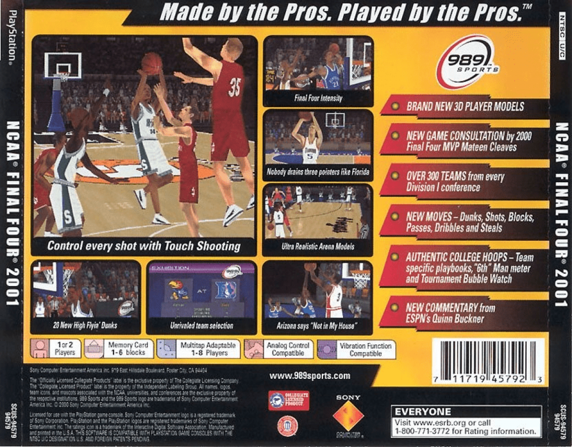 NCAA Final Four 2001 back of case for PlayStation 1 (PS1) video game