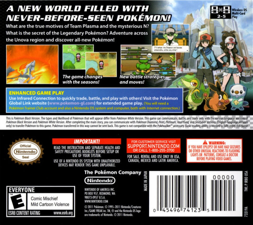 Pokemon Black Version back of case for Nintendo DS (DS) video game