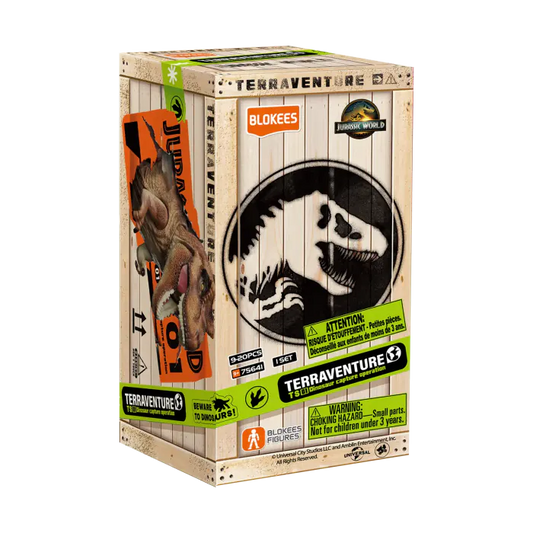 Blokees Jurassic World Terraventure Surprise Wave 1 Dinosaur Capture Operation blind box collectible series inspired design featuring buildable dinosaur adventure figures aesthetic mystery box assortment prehistoric creature encounters capture mission theme detailed miniature models Jurassic World inspired collectibles and display presentation
