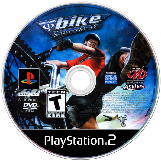 Gravity Games: Bike Street Vert Dirt disc art for Playstation 2 (PS2) video game