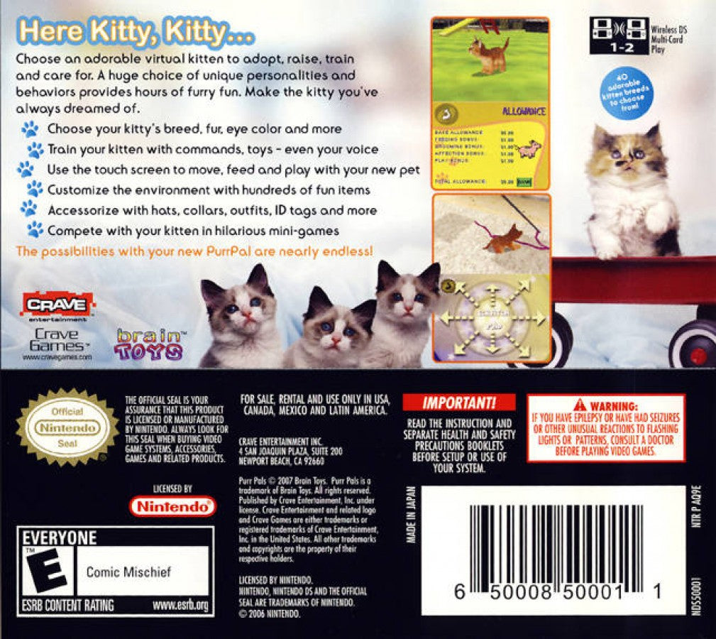 Purr Pals – Nintendo DS: Care for and play with virtual cats, complete fun activities, and explore interactive pet adventures back cover