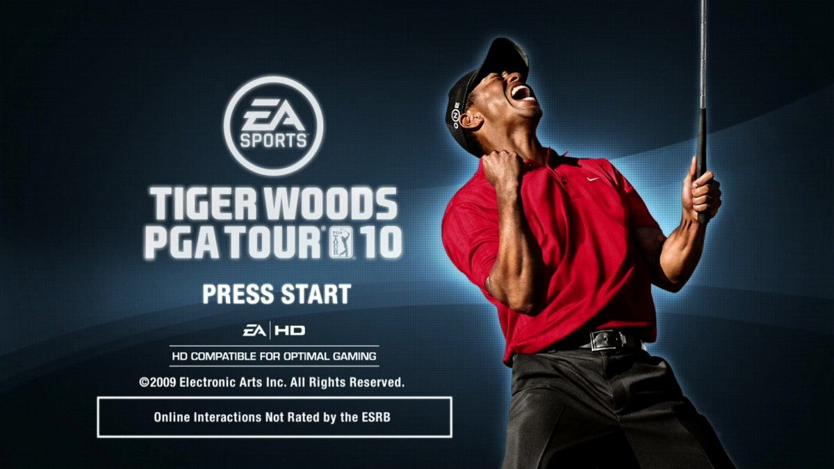 Tiger Woods PGA Tour 10 start screen for Xbox 360 (X360) golf sports video game
