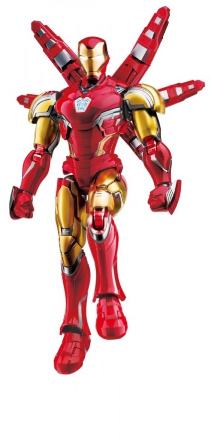 Blokees Marvel Infinity Saga Champion Class Iron Man MK85 73923 model kit, buildable superhero figure, articulated armor display, Marvel collectible figure flying pose