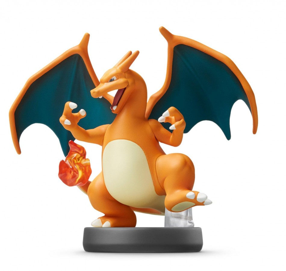 Charizard Amiibo loose featuring in a dynamic battle pose with outstretched wings and fiery detail, compatible with Super Smash Bros. and other supported games.