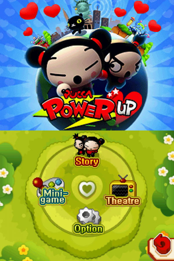 Pucca Power Up home screen for Nintendo DS (DS) cartoon action platforming video game