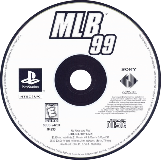MLB 99 disc art for PlayStation 1 (PS1) retro baseball video game