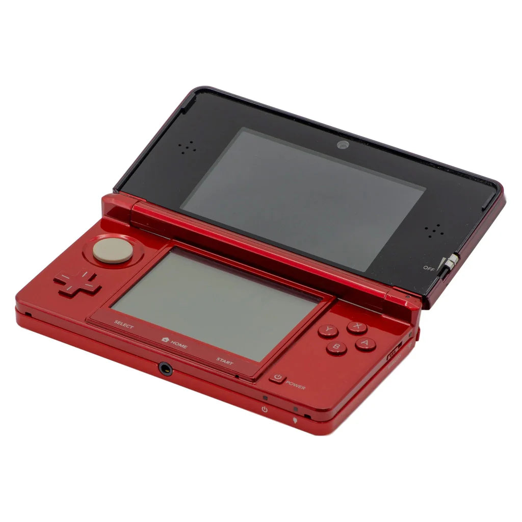 Nintendo 3DS System – Metallic Red (JP Import, Scratch & Scuff) handheld console featuring the original dual-screen clamshell design, glasses-free 3D display, built-in Wi-Fi, and backward compatibility with Nintendo DS titles.