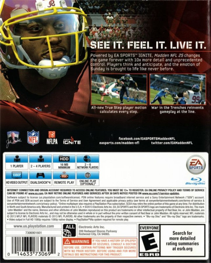 Madden NFL 25 PS4 sports football video game back cover art