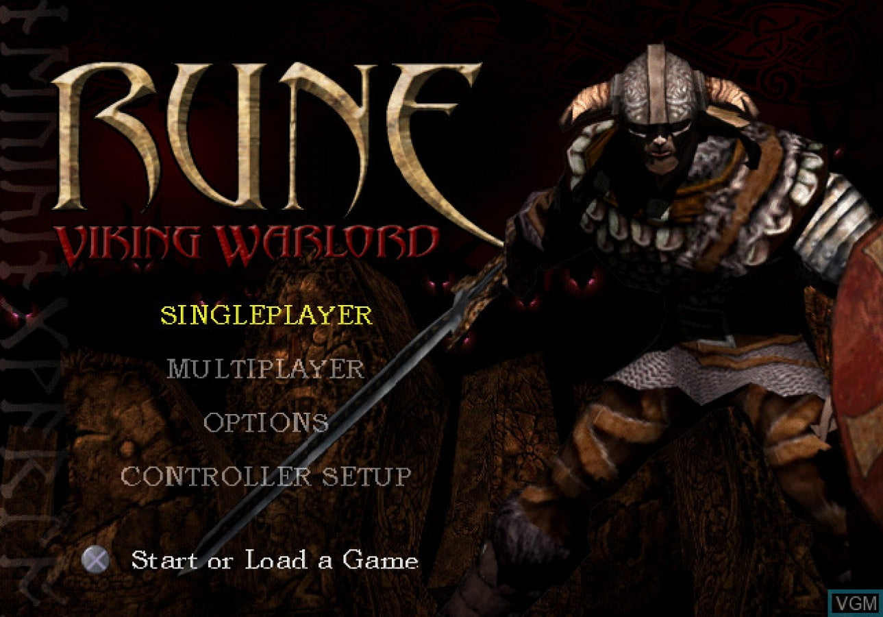 Rune VIking Warlord title screen for Playstation 2 (PS2) action video game.