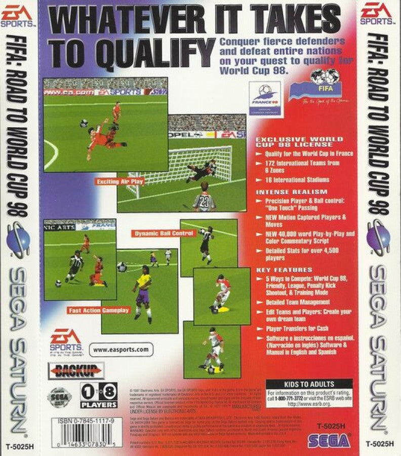 FIFA Road to World Cup 98 back cover art for Sega Saturn (SS) video game
