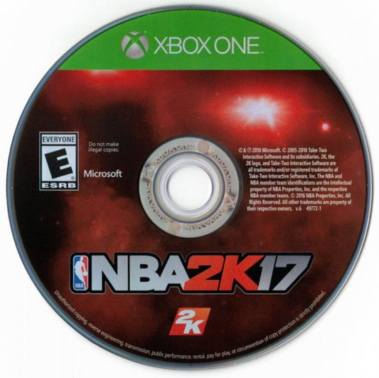 NBA 2K17: disc for Xbox One (XONE) sports basketball video game.