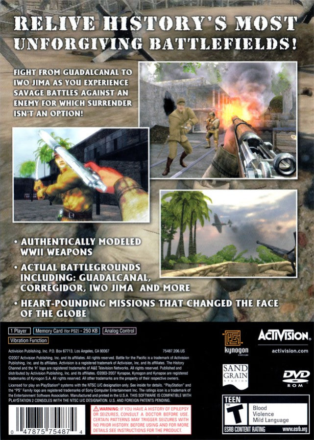 The History Channel: Battle for the Pacific back cover art for Playstation 2 (PS2) video game
