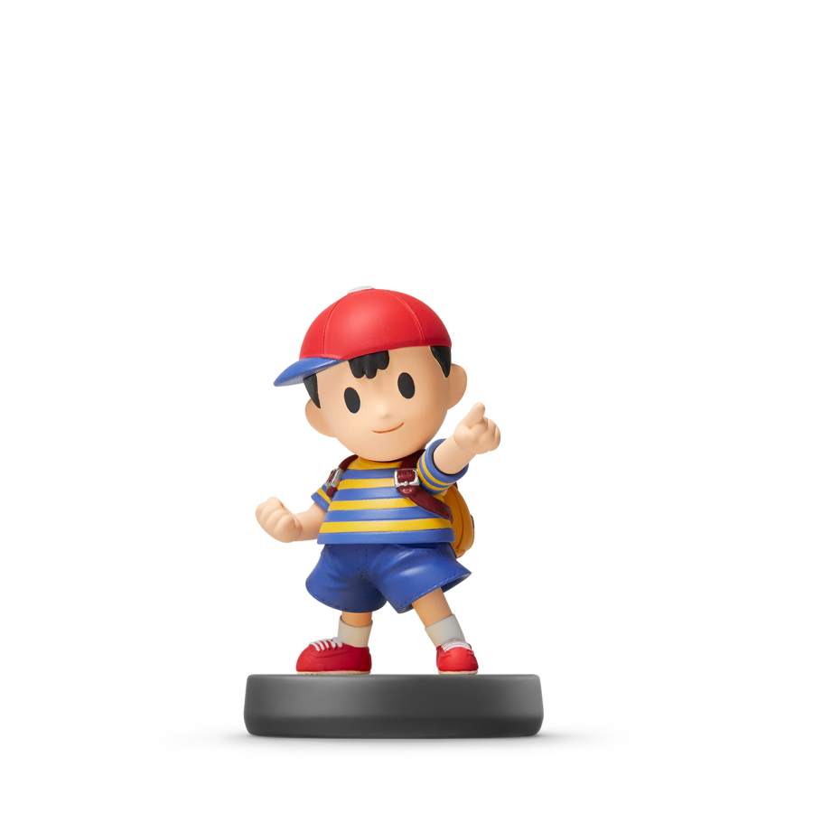 Ness Amiibo Super Smash Bros Nintendo Amiibo collectible figure featuring Ness from EarthBound detailed character design baseball cap and bat Super Smash Bros styling NFC functionality compatible Nintendo games Amiibo collection display collectible and gaming accessory appeal