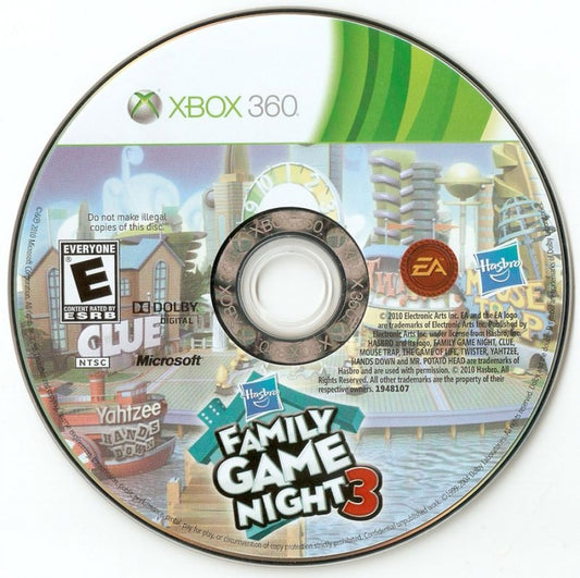 Hasbro Family Game Night 3 disc for Xbox 360 (X360) family party board game compilation video game