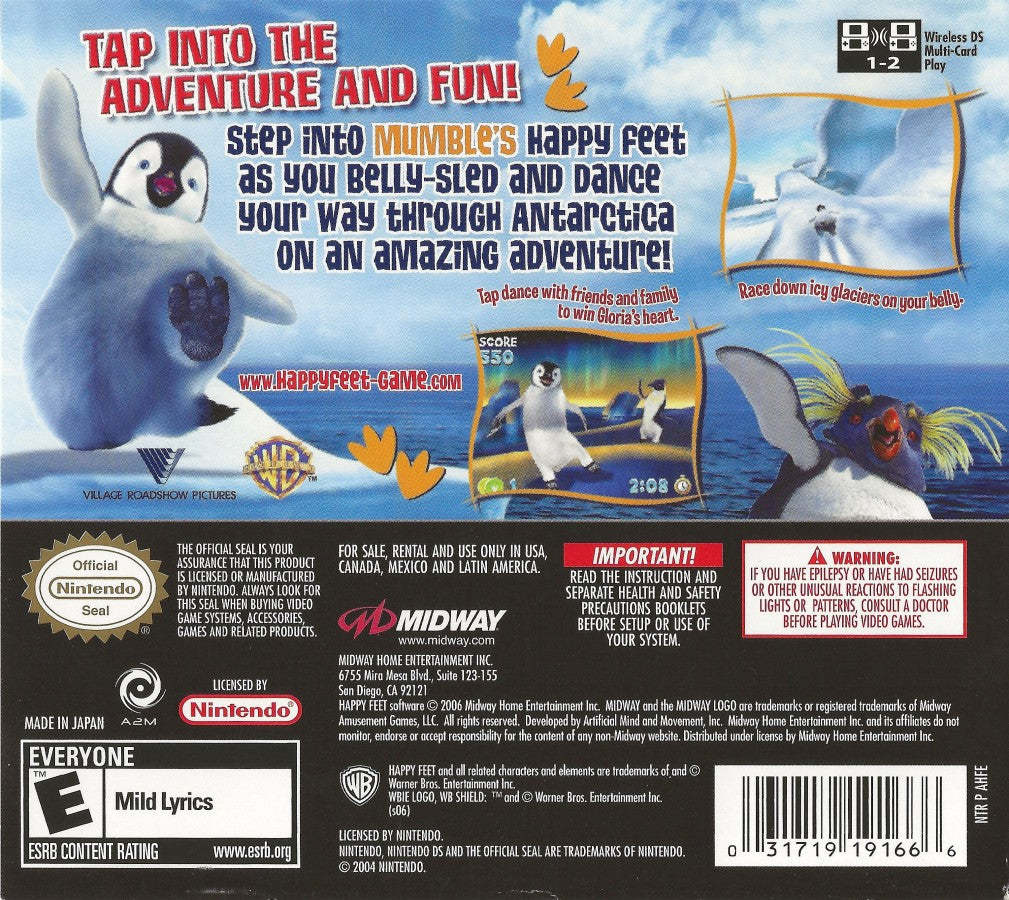 Happy Feet back of case for Nintendo DS (DS) musical rhythm adventure video game