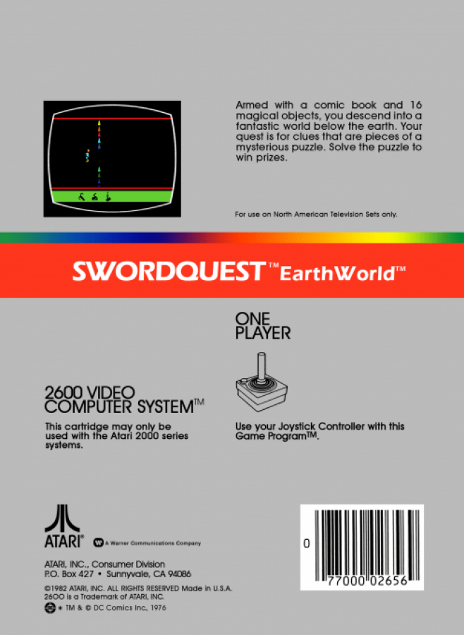 Swordquest: Earthworld back cover art for Atari 2600 (2600) video game