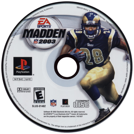 Madden NFL 2003 disc for PlayStation 1 (PS1) retro football video game