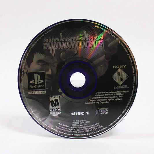 Syphon Filter 2 Greatest Hits PlayStation 1 PS1 for retro video game enthusiasts featuring third person action shooter gameplay stealth espionage missions tactical combat cinematic storytelling military operations varied mission objectives and collectible gaming appeal disc 1