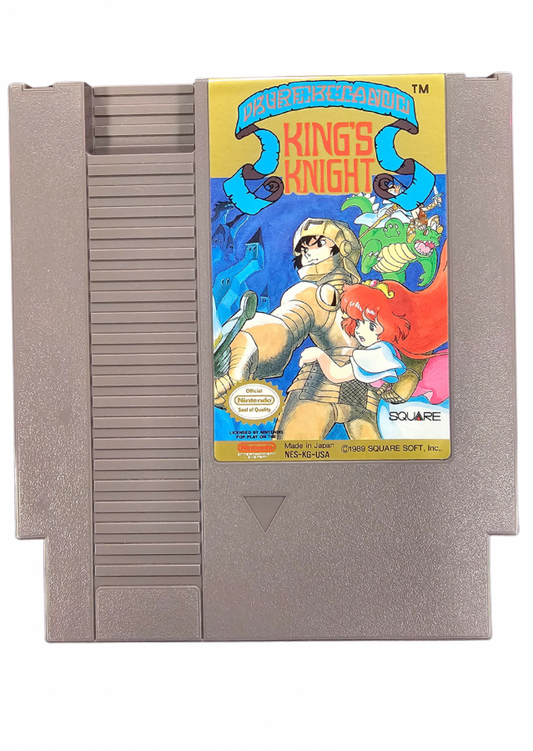 King's Knight Nintendo Entertainment System NES video game featuring action role playing gameplay fantasy adventure character battles enemy encounters weapon upgrades challenging stages scrolling action and classic 8 bit Nintendo gameplay retro video game collection collectible gaming appeal game cartridge